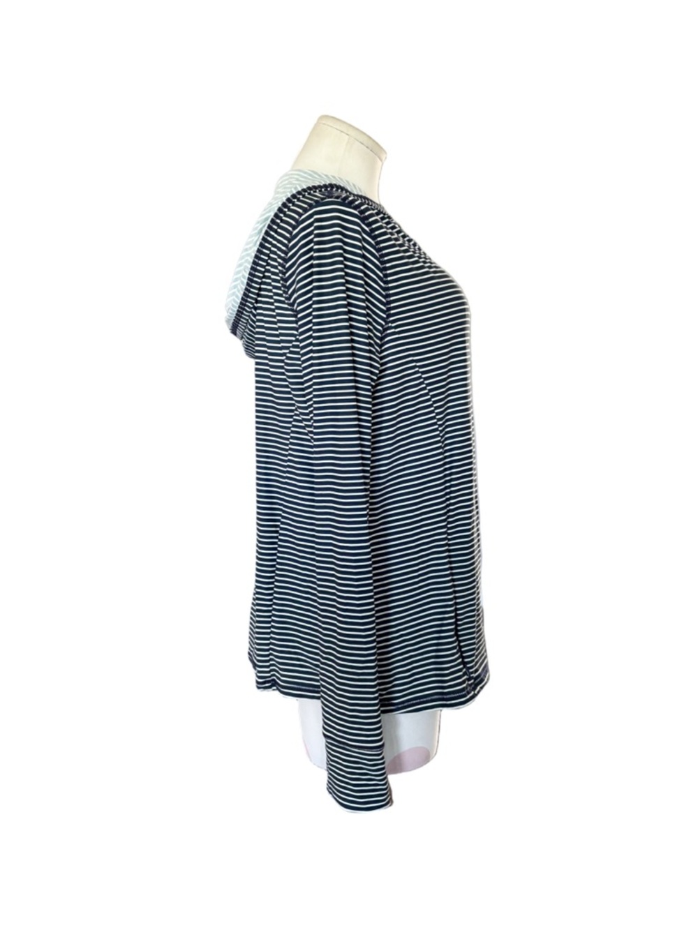 Athleisure coastal Activewear Zip Hoodie Rashguard Navy White Striped L - Picture 12 of 14